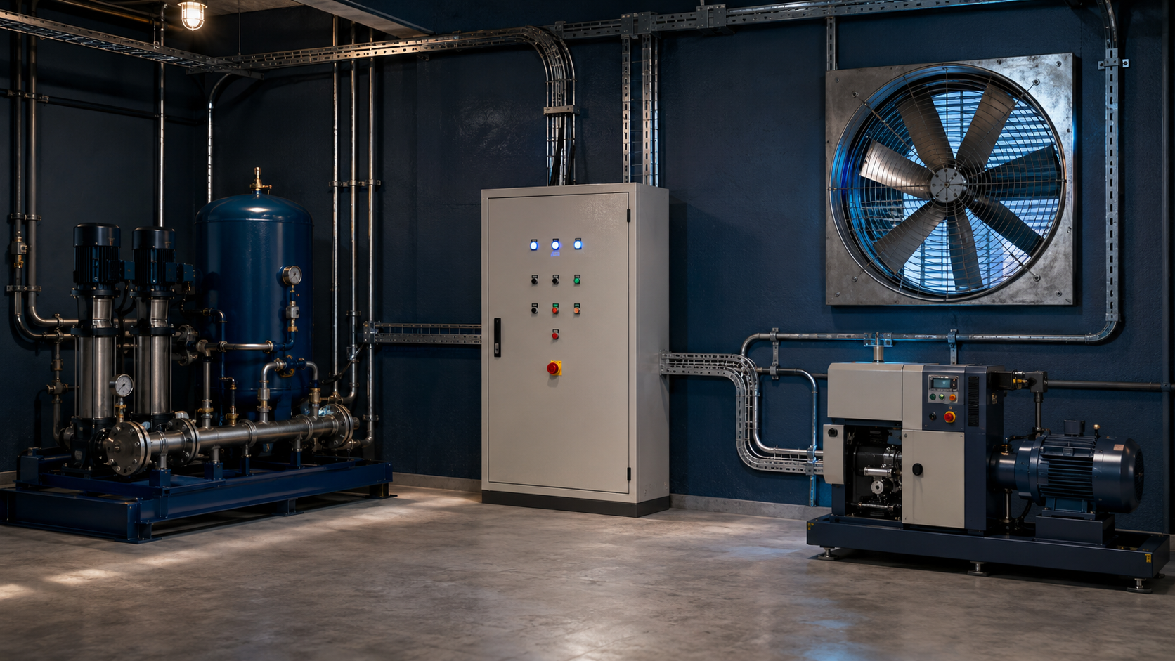 Sistema de comandos elétricos controlando bombas e equipamentos