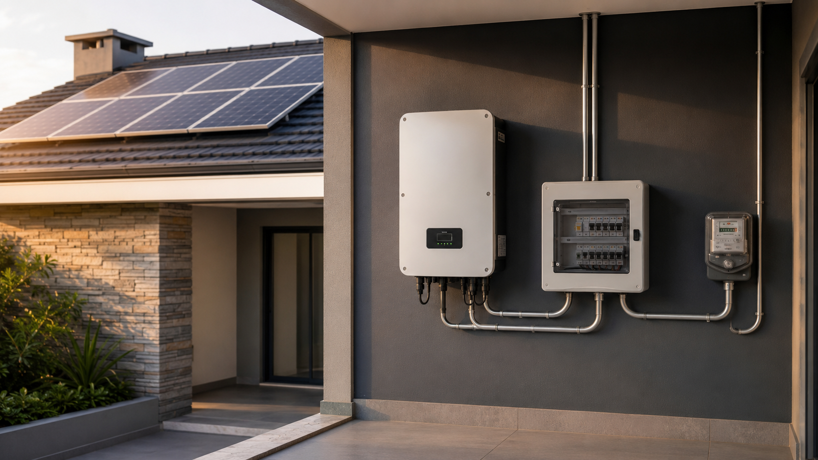 Painéis, inversor e proteções de um sistema fotovoltaico